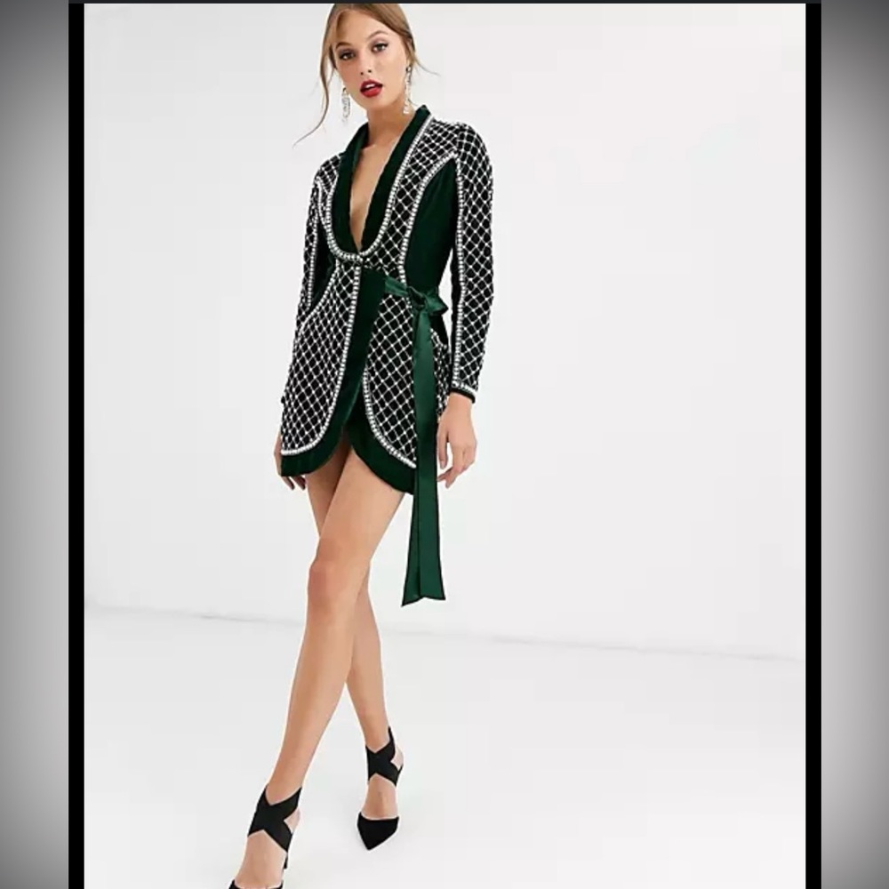 ASOS Dress | NWT Velvet Pearl Embellishment Green
